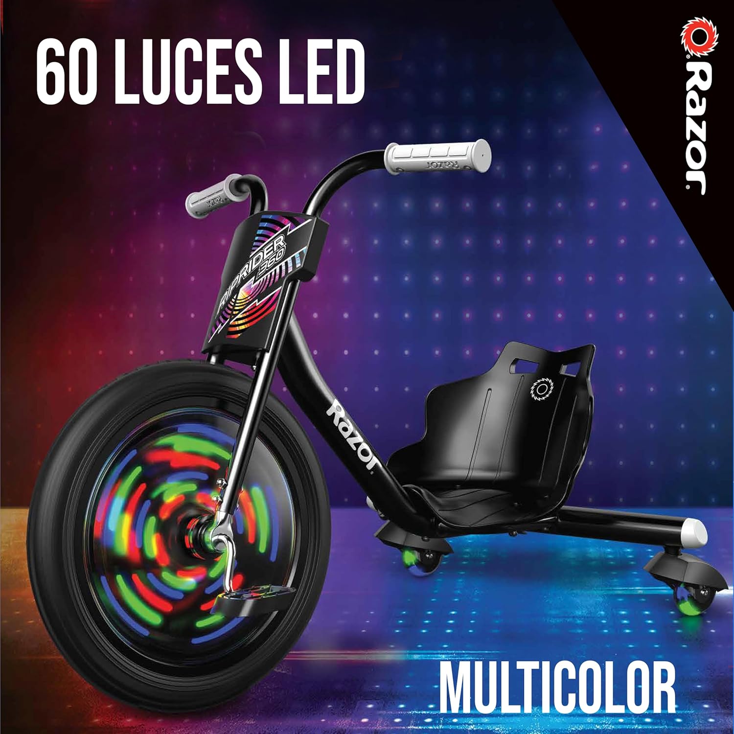 Razor RipRider 360 Lightshow – Trike with Rear Casters and with Motion-Activated Multi-Color Lights, 3 Wheeled Drifting Ride-On for Kids Ages 5 and Up - Image 3