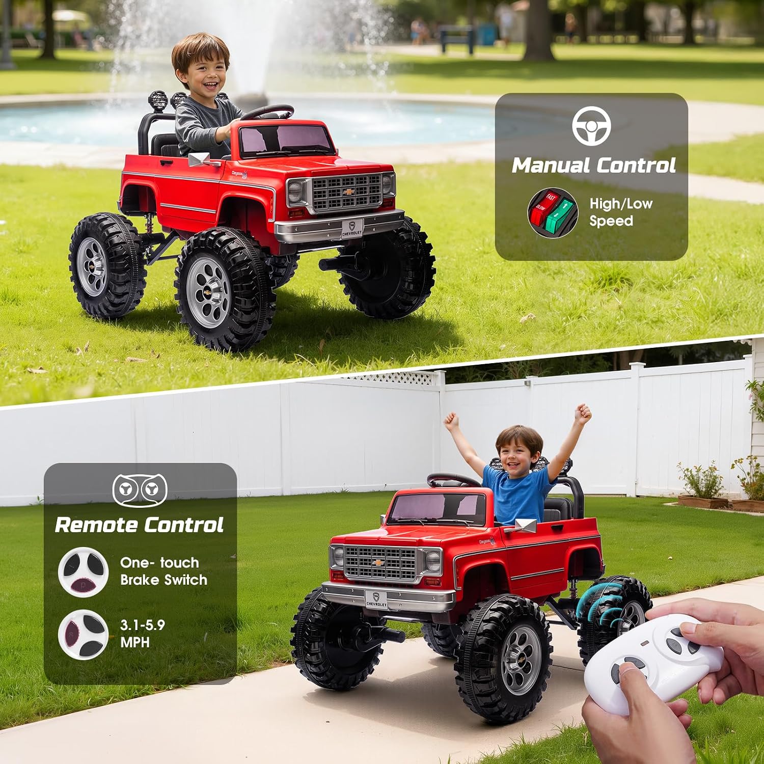24V Ride on Car, Licensed Cheyenne Truck w/2X200W Motor, 24 Volt Ride on Toys Power Big Wheels for Big Kids,Remote Control Music,Red - Image 5