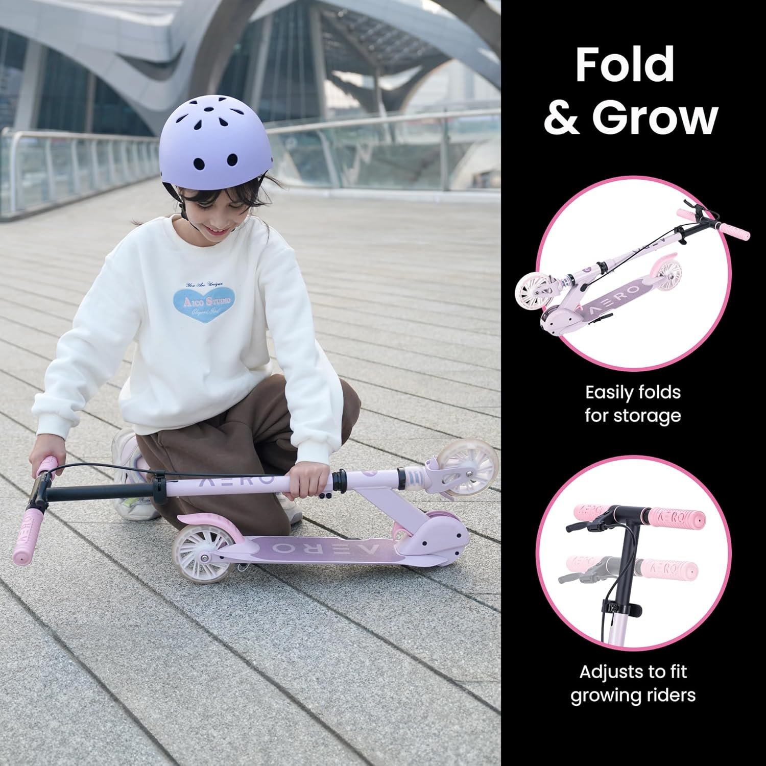 Aero Scooter for Kids 5-8 | Dynamic Lights, Hand Brake & Shock Absorption | Boys Girls 2 Wheels Kick Scooter | Foldable & Height Adjustable - Image 5