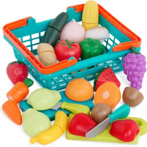Battat – Play Food for Toddlers with Farmers Market Basket and Chopping Board, Toy Food for Kids Kitchen and Pretend Play for 3+ Years (37 Pieces)