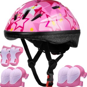 Lamsion Kids Helmet Adjustable for Kids Ages 3-8 Years Old Boys Girls, Toddler Helmet with Protective Sports Gear Set Knee Elbow Pads Wrist Guards for Cycling Skateboard Scooter