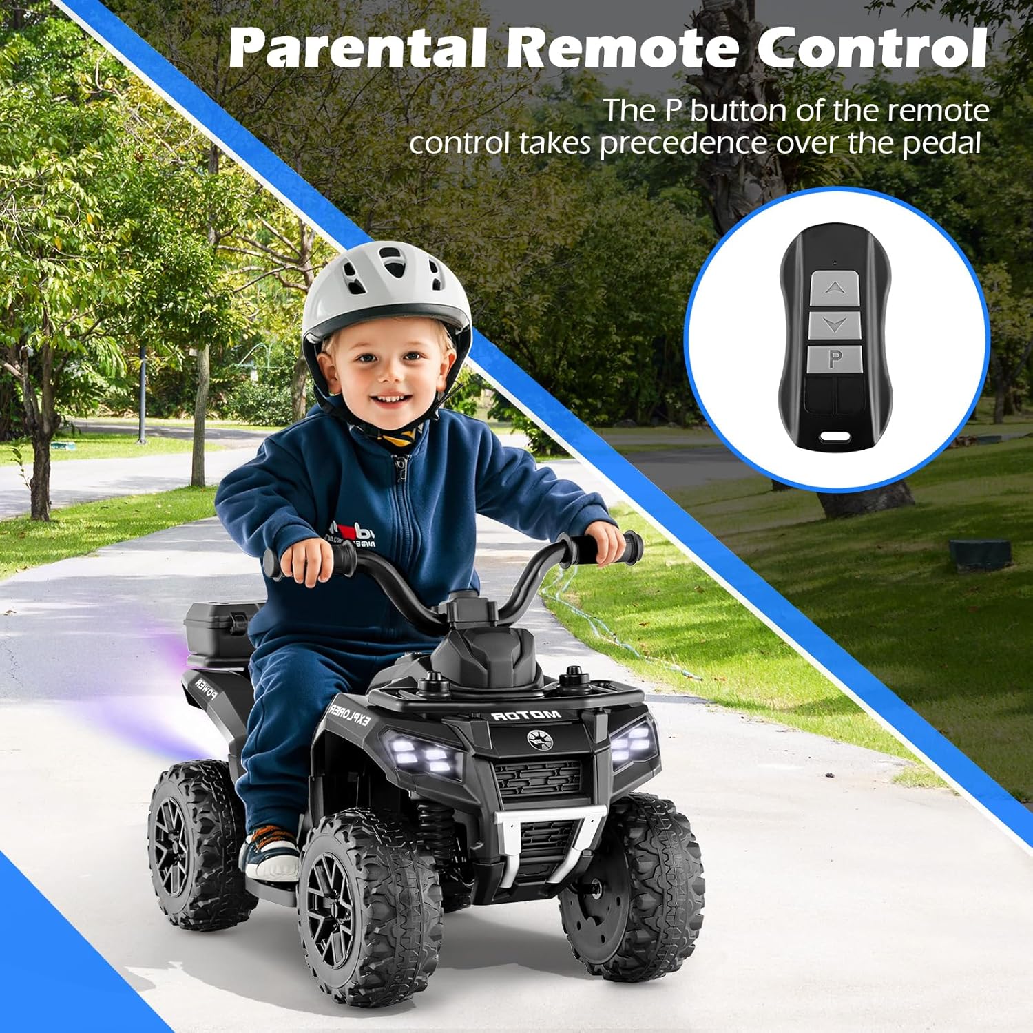 OLAKIDS Kids ATV with Spray Function, Remote Control, Storage Trunk, 6V Toddler Ride on Toy, Black - Image 2