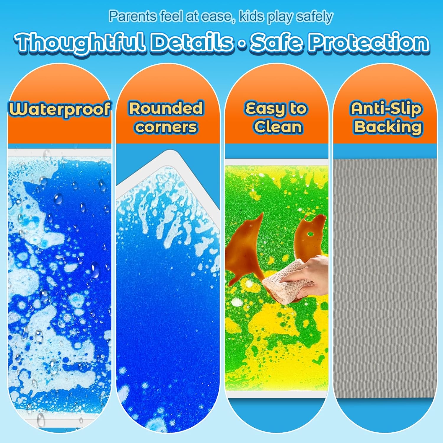 Toddler Sensory Liquid Floor Mats - 6-Piece Liquid Play Mat Pack, 12" x 12" Square Sensory Puzzle Mats for Autism, Lava Brick Dance Step Mats, Montessori Gross Motion Toys for Preschool Classrooms - Image 3