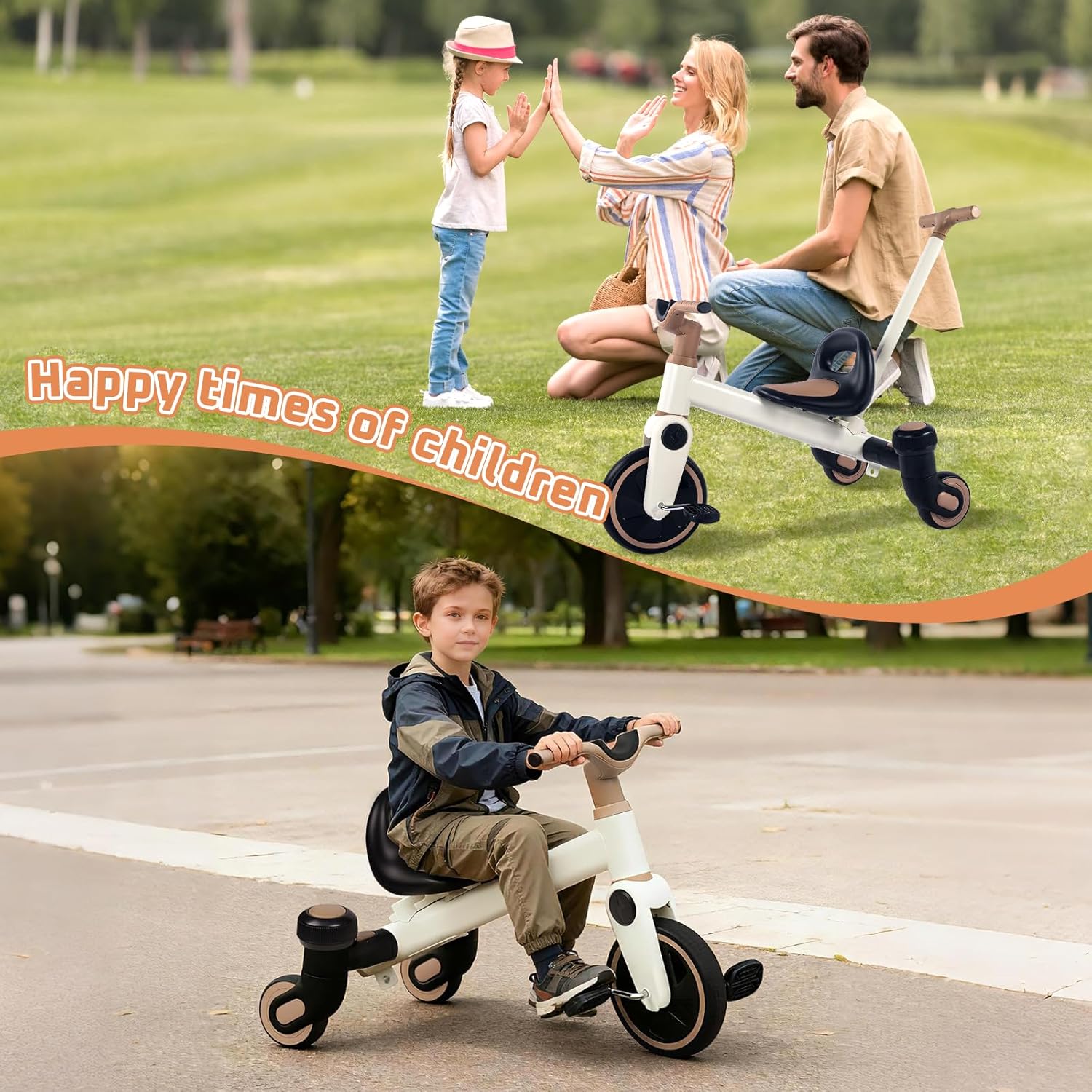 4-in-1 Toddler Tricycle for Ages 3-5, Kids Tricycle with Adjustable Push Handle, Convertible Drift Trike & Balance Glider Ride On Toy - Image 7