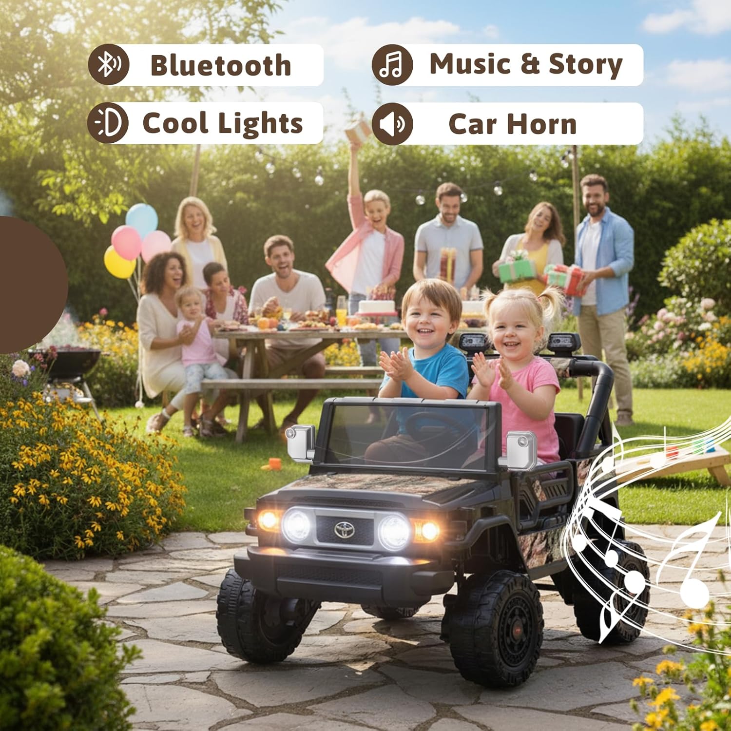 24V Ride on Toys for Kids, Licensed Toyota FJ, 2 Seater Ride on Car with Remote Control, Electric Car w/ 4-Wheeler Suspension, Led Light, Music, USB, Electric Vehicle for Age 3-8, Camouflage - Image 6