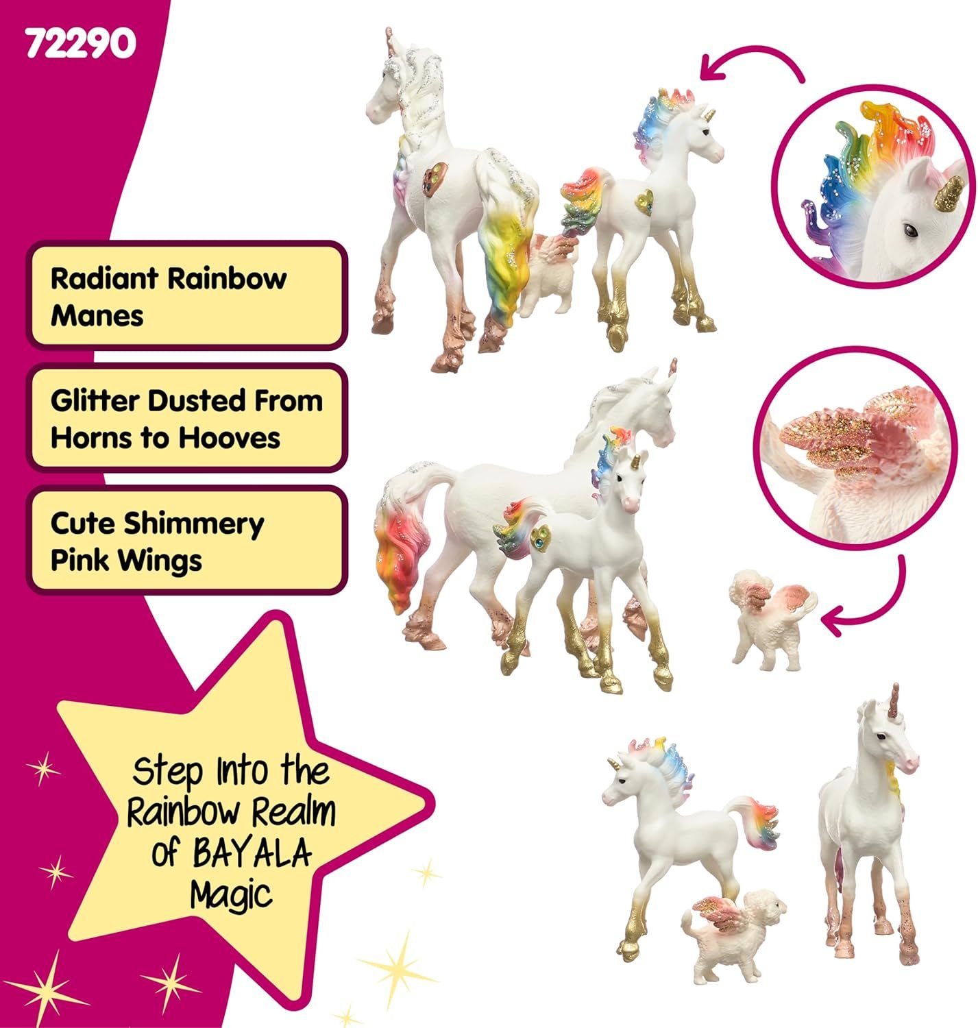 Schleich Bayala - 3 PC Rainbow Unicorn & Flying Lion Magical Playset - Fantasy Animal Toys for Imaginative Play - Cute Unicorn Figurines for Girls and Boys - Kids 5+ | 72291 - Image 3