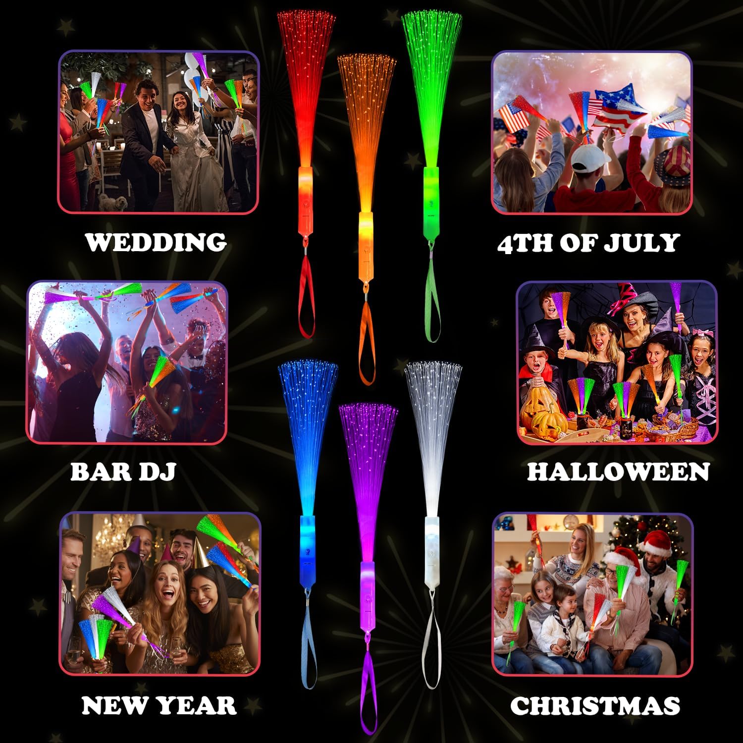 6 Pack Glow Sticks Toys Party Favors Supplies for Kids, Light Up Camping Essentials Games Fiber Optic Wand Sparklers Fireworks for Toddlers, Neon Accessories Decorations for Basket, Wedding, Birthday - Image 6