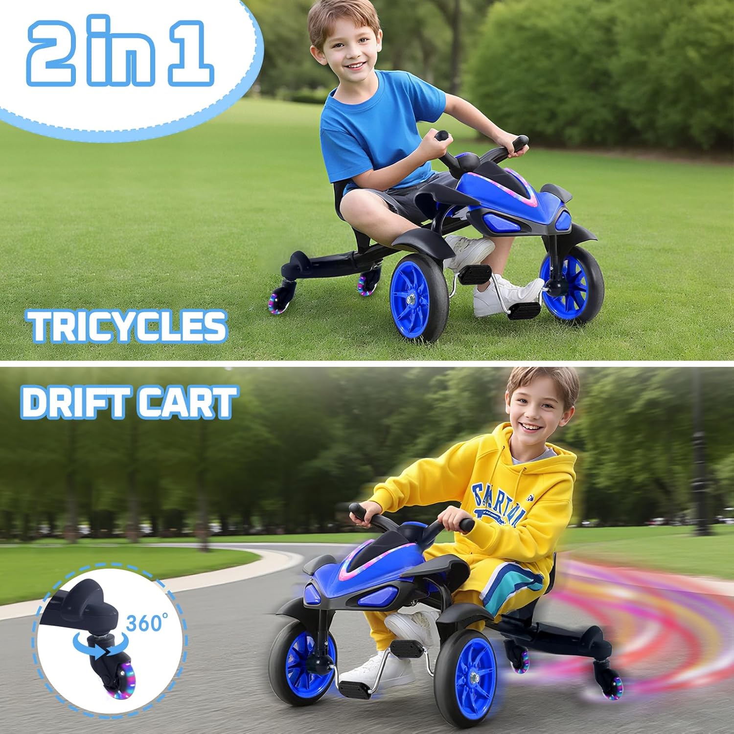 2-in-1 Kids Drift Bike - Crazy Drift Tricycle for Toddlers and Kids 3-5 Years Old - Image 2
