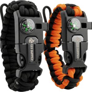 Paracord Bracelet Compass Hiking Survival Kit Emergency Whistle Fire Starter Camping Gear Hiking Essentials Fishing Hunting Accessories EDC Backpacking Gear Tactical Survival Gear Equipment