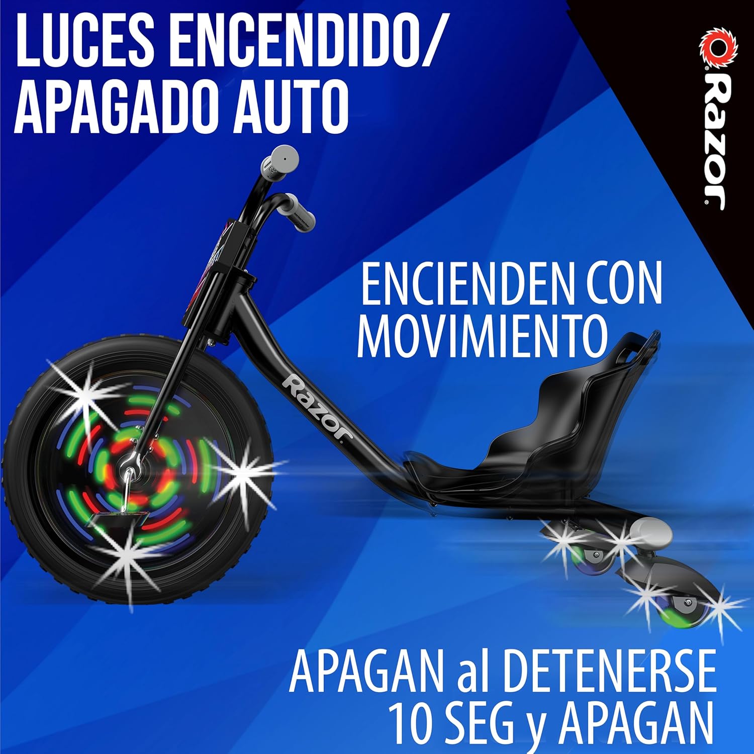 Razor RipRider 360 Lightshow – Trike with Rear Casters and with Motion-Activated Multi-Color Lights, 3 Wheeled Drifting Ride-On for Kids Ages 5 and Up - Image 4