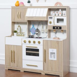 inFUNSAME Kids Kitchen PlaySet with Realistic Lights and Sounds,19 Accessories, Modern Design Upgraded Wooden Play Kitchen with Complete Play Areas, Gift for Boys & Girls Ages 3+