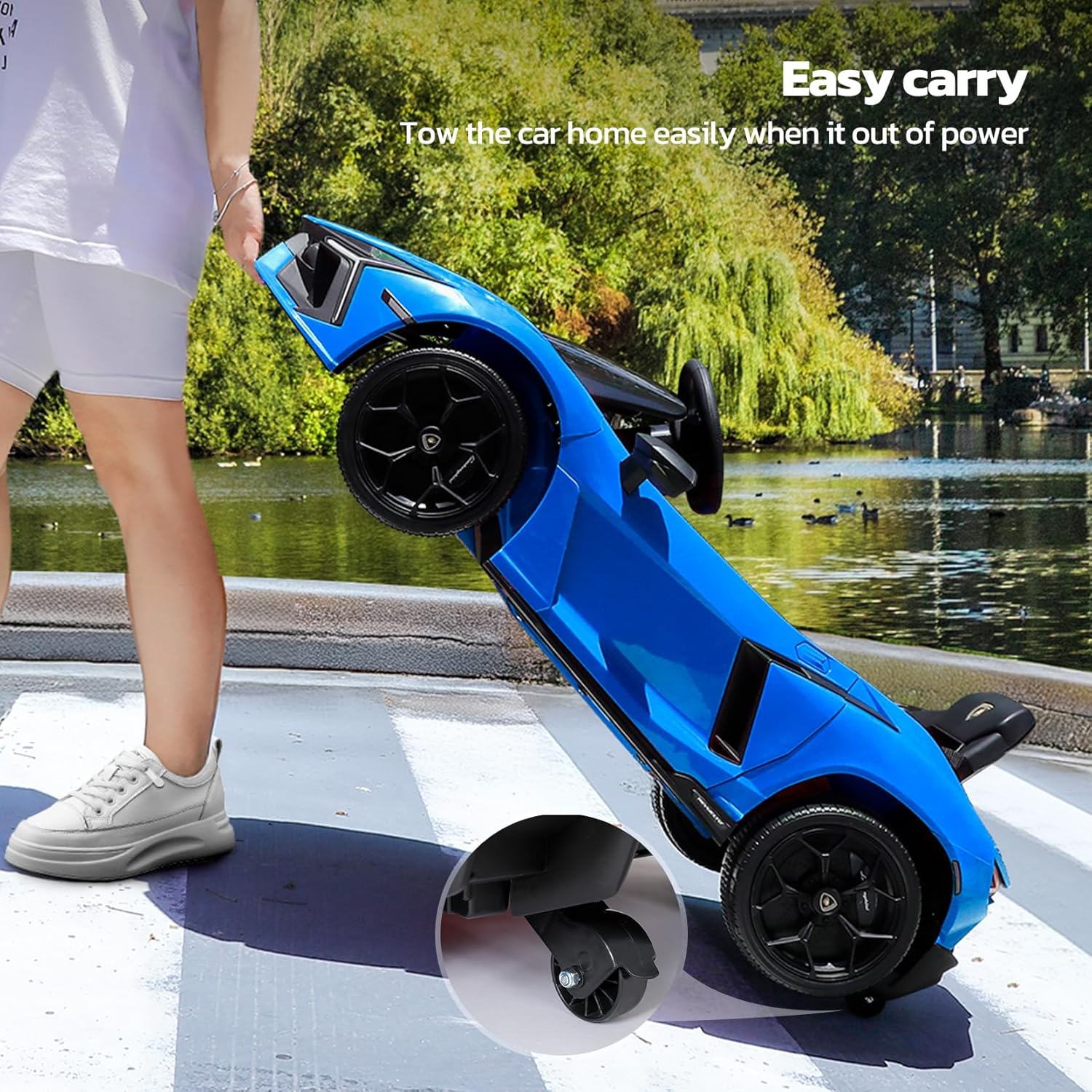 ELEMARA Lamborghini Ride On Car with Scissor Door, Electric Vehicle for Kids with Remote Control,Kid Cars to Drive with MP3 Player, Bluetooth, LED Light and Wide Seat, Navy Blue - Image 6