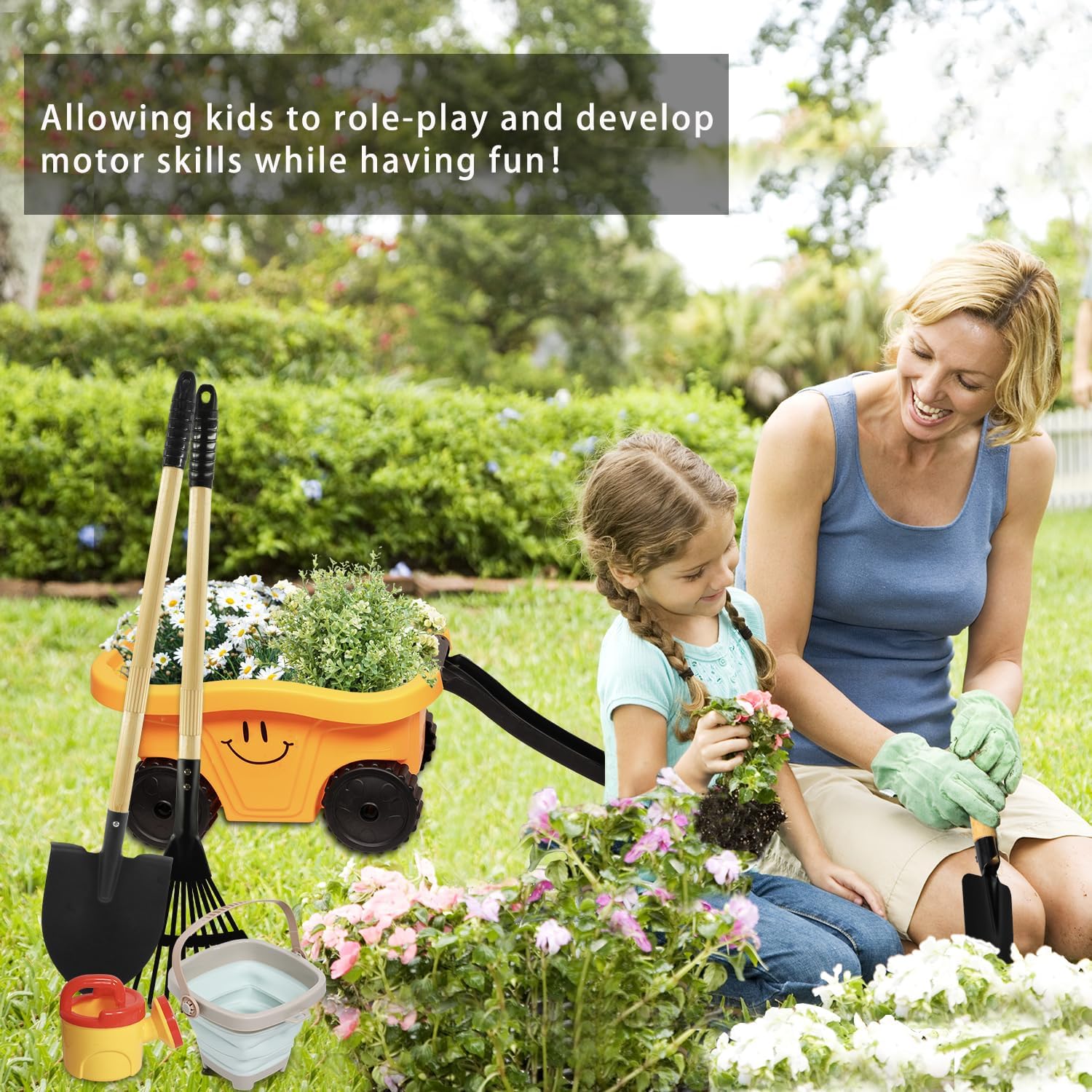 Toddlers Rake & Shovel Set with Wheelbarrow, Kids Yard Tools for Digging, Gardening, Beach, Sandbox, Lawn, Camping, Summer Outdoor Garden Toys Gifts for Children Age 3-6 Years Old - Image 5