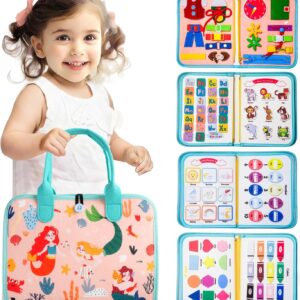 Teefrye Toddler Busy Board Montessori Toys for Toddlers 1-3 Year Old Educational Activity Book Board Sensory Travel Toys Ages 2-4 Preschool Learning Fine Motor Skills Toy Quiet Book Gift for Kids