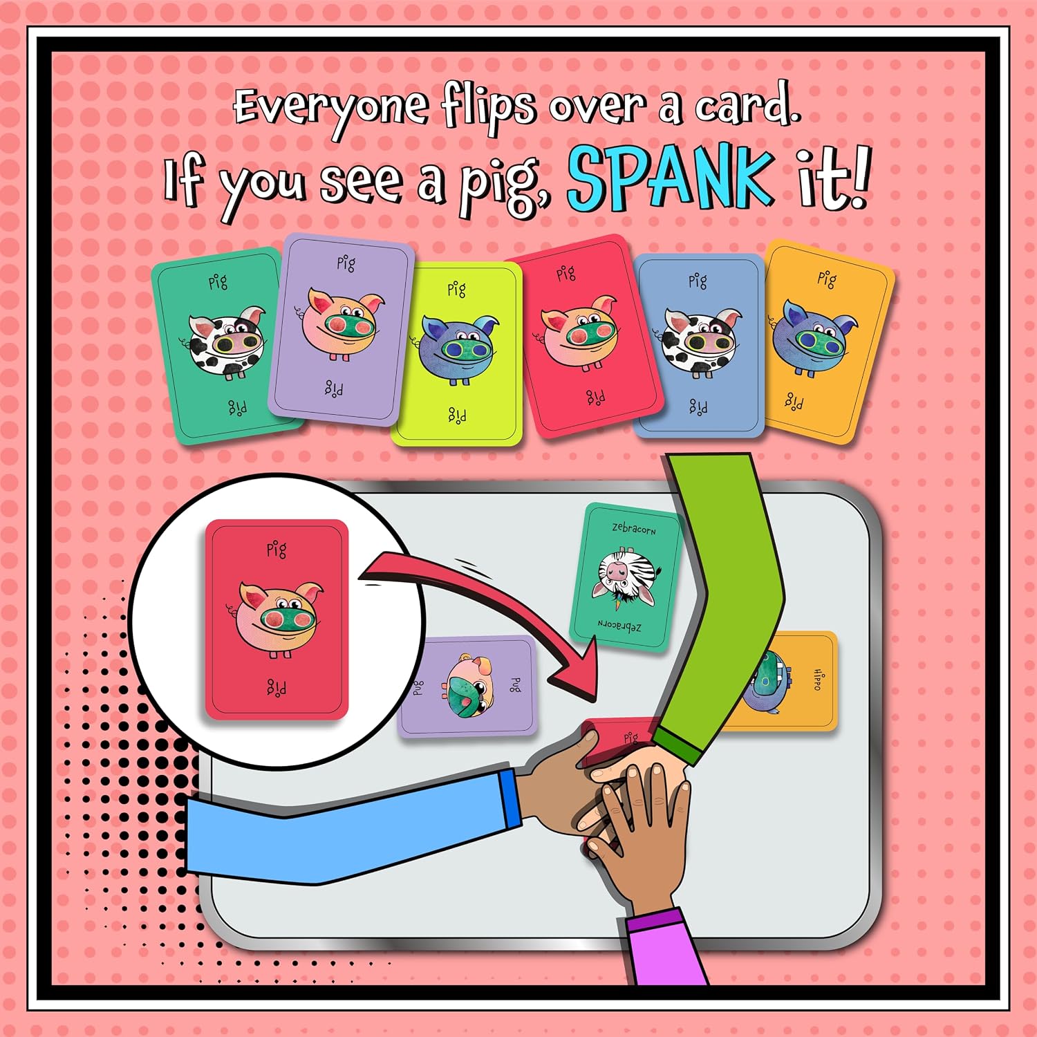 Spank The Pig! - Hilarious & Fun Family Card Game for Kids, Teens & Adults, Funny Fast Paced Games for 2-7 Players - Image 4