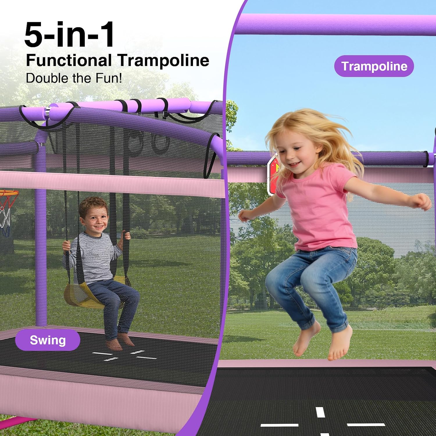 LANGXUN 6FT Rectangle Trampoline for Kids, 5-in-1 Toddler Trampoline, ASTM Approved Indoor Outdoor Mini Trampoline with Safety Enclosure Net Age 1-10 - Image 2