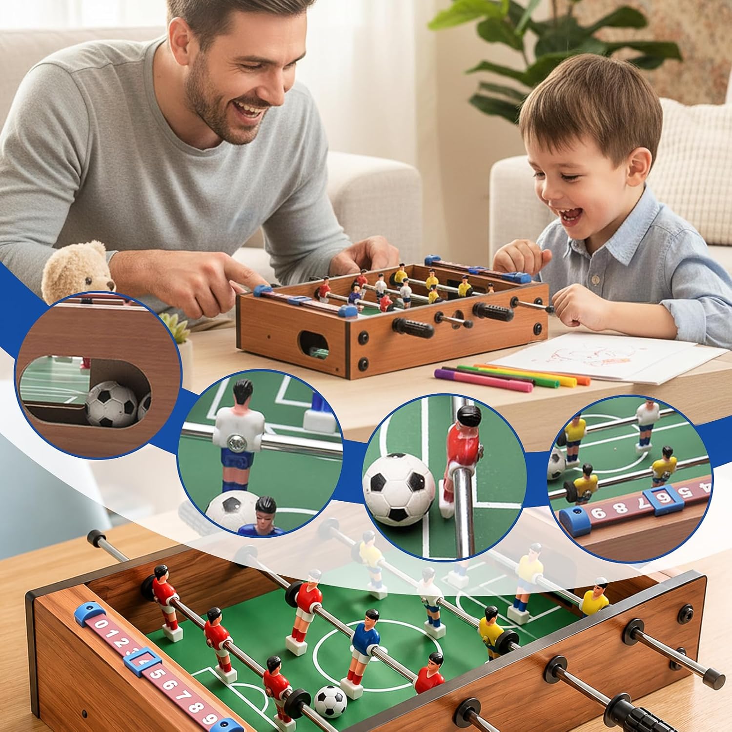 Saycker Table Foosball, Mini Football Table Soccer Tabletops Wood Football Table Top w/Footballs, Game Accessories for Adults Family Night Parties Entertainment - Image 4