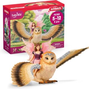 schleich Bayala – 2PC Fairy in Flight with Glam-Owl Figurine – Fairy Toy and Magic Bird with Movable Wings – Mythical Fantasy Toy Set for Screen-Free Play – Kids 5+ | 70789