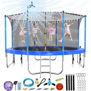 Lyromix Upgraded Trampoline with Lights, Large Outdoor Trampoline with Sprinkler,Basketball Hoop and Net, Capacity for 5-8 Kids and Adults