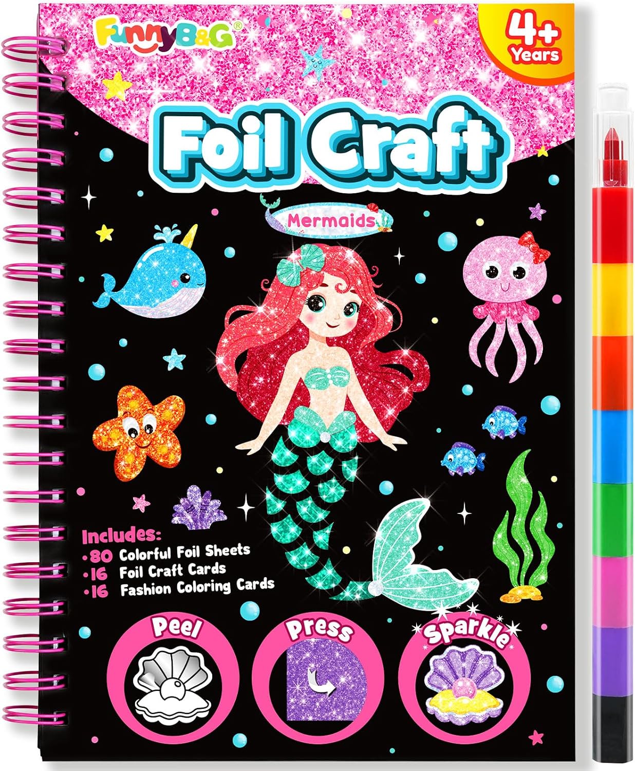 FUNNYB&G Foil Art Crafts for Kids Ages 4-8: Valentines Crafts for Kids 2026,Birthday Gift for Girls,Art and Crafts Supplies,Party Favors,Creative Toys for Girls Boys 4 5 6 7 8 9 Years Old(Mermaids)