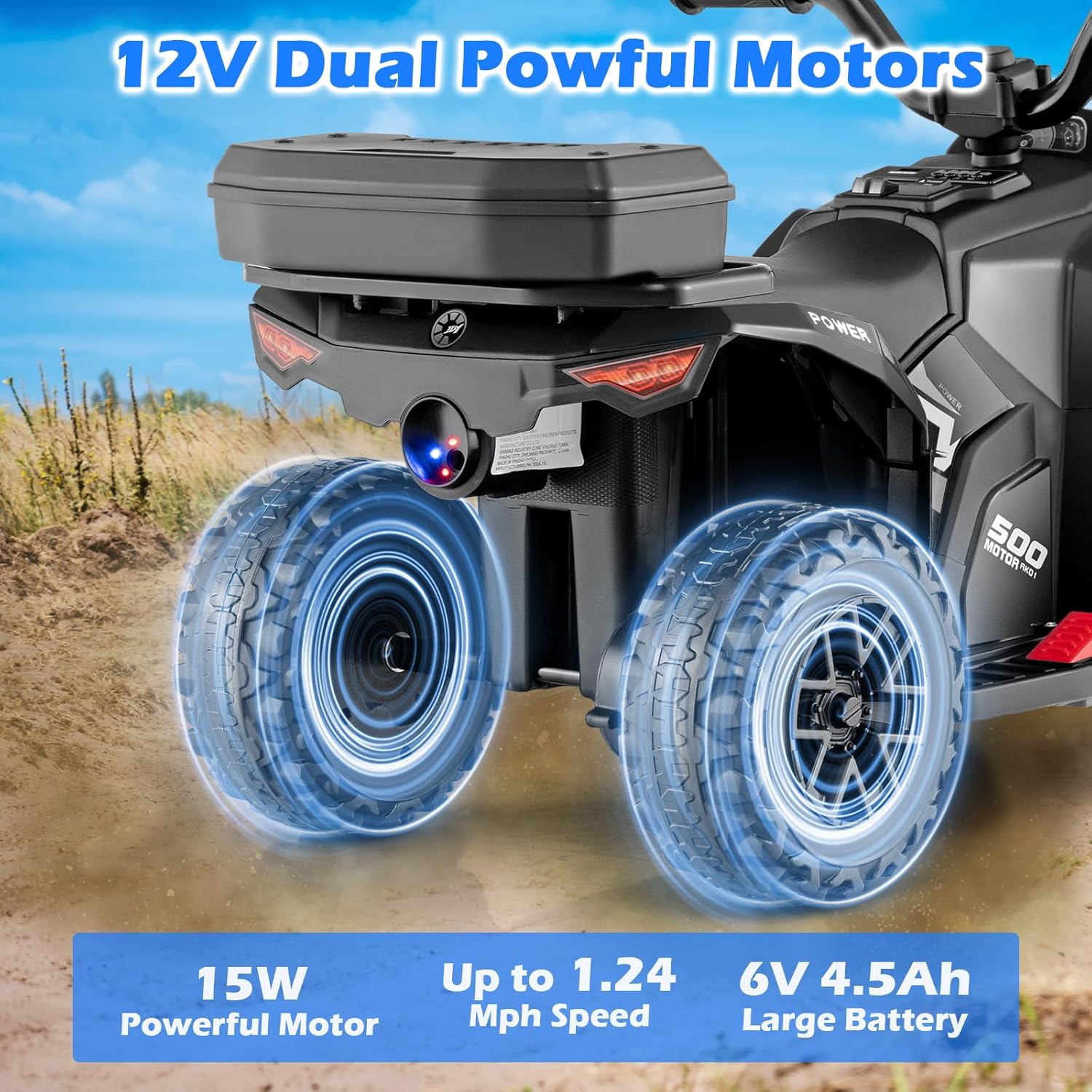 OLAKIDS Kids ATV with Spray Function, Remote Control, Storage Trunk, 6V Toddler Ride on Toy, Black - Image 4