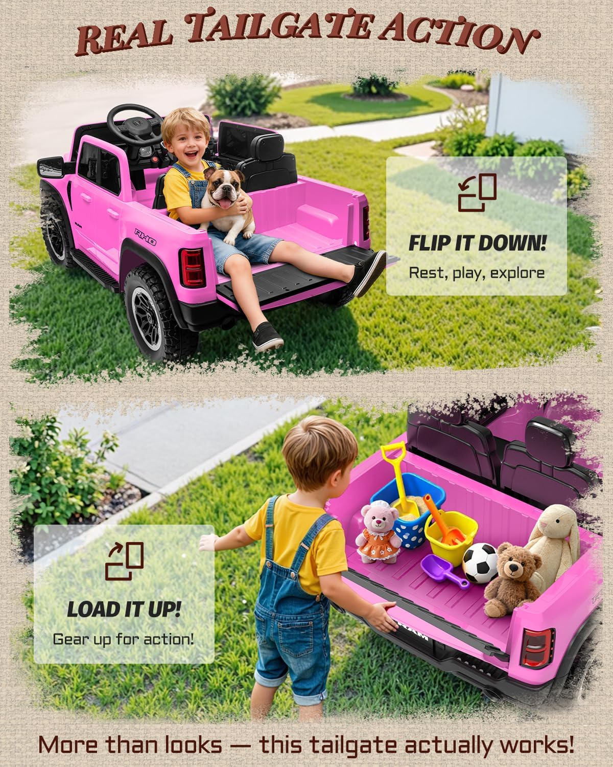 First Ride On 24V Ride On Toys for Big Kids, RAM 1500 2 Seater Ride on Car w/Remote, Battery Powered Truck w/ 4 Wheels Suspension, Toddler Car w/Bluetooth, LED Lights, Trunk - Image 3