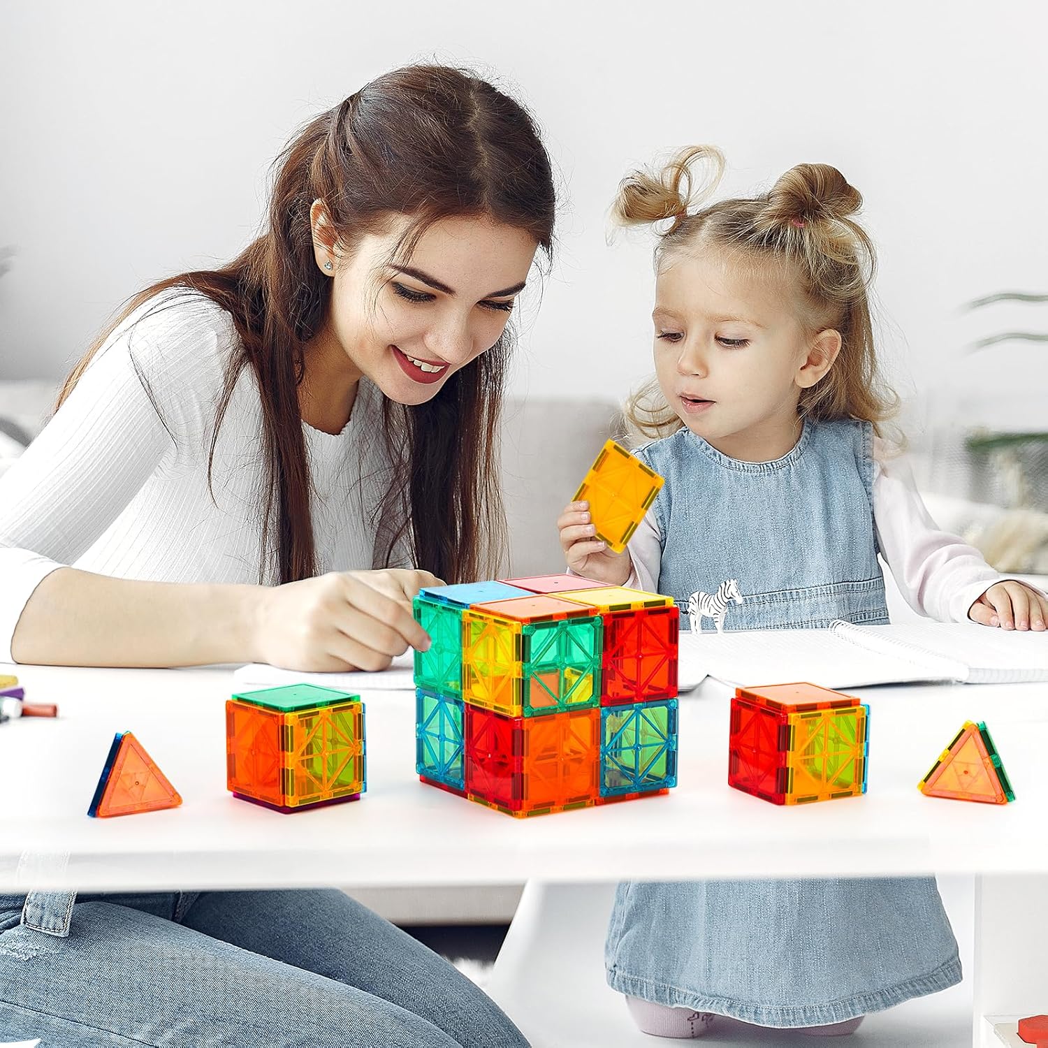 FNJO Magnetic Tiles, 100PCS Building Blocks, STEM Magnets Building Toy Set, Preschool Kindergarten Construction Stacking Toy, School Teacher Supplies, Classroom Must Haves - Image 8
