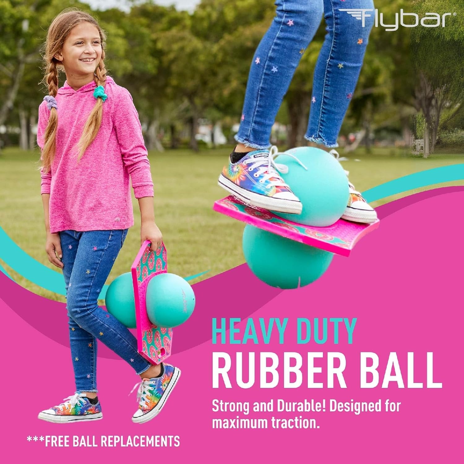 Flybar Pogo Trick Ball for Kids – Balance Bounce Board with Anti-Slip Deck – Pump Included - Indoor & Outdoor Toys for Boys and Girls Fun Way to Reduce Screen Time Supports up to 160 lbs – Ages 6+ - Image 3