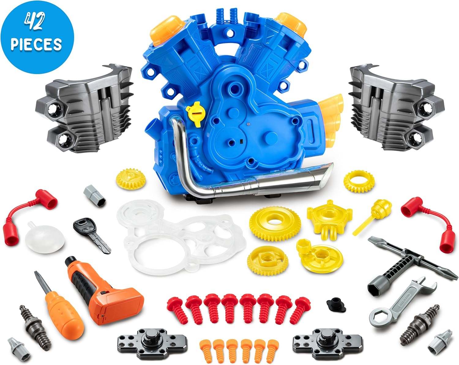 POFJOEQ Engine Building Kit, Kids Mechanic Repair Set for Kids Motorcycle Engine,Take Apart Toys-42pc Playset,STEM Engine Model Kit Toy with Cool Lights&Sounds,Educational Toys for 3+ Year Old (Blue) - Image 5