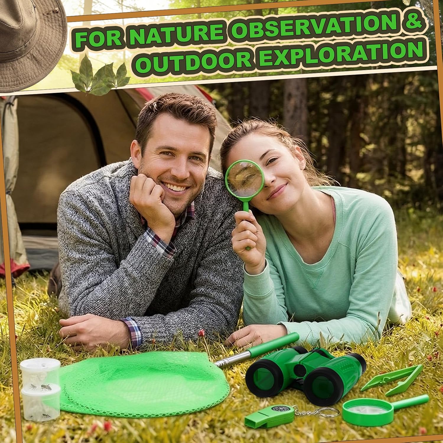 Sabary 12 Set 72 Pcs Explorer Kit Bug Catching Kit for Outdoor with Binoculars, Butterfly Net, Magnifying Glass, Compass Whistle, Tweezers and Observation Box for Outdoor Hiking Wilderness Adventure - Image 5