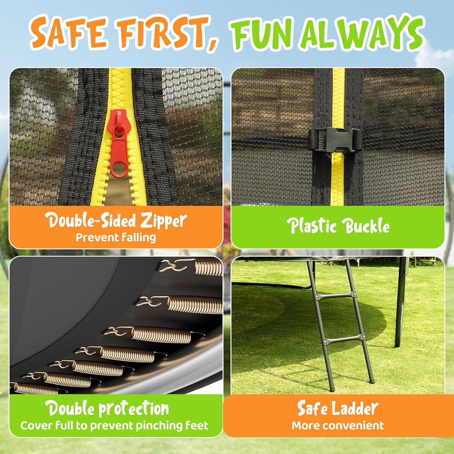 Gigu 10FT 12FT 14FT 15FT 16FT Recreational Trampolines with Enclosure Net and Ladder and Anti-Rust Coating, ASTM Approved Trampoline Outdoor for Kids and Adults Outdoor Yard Trampolines - Image 7