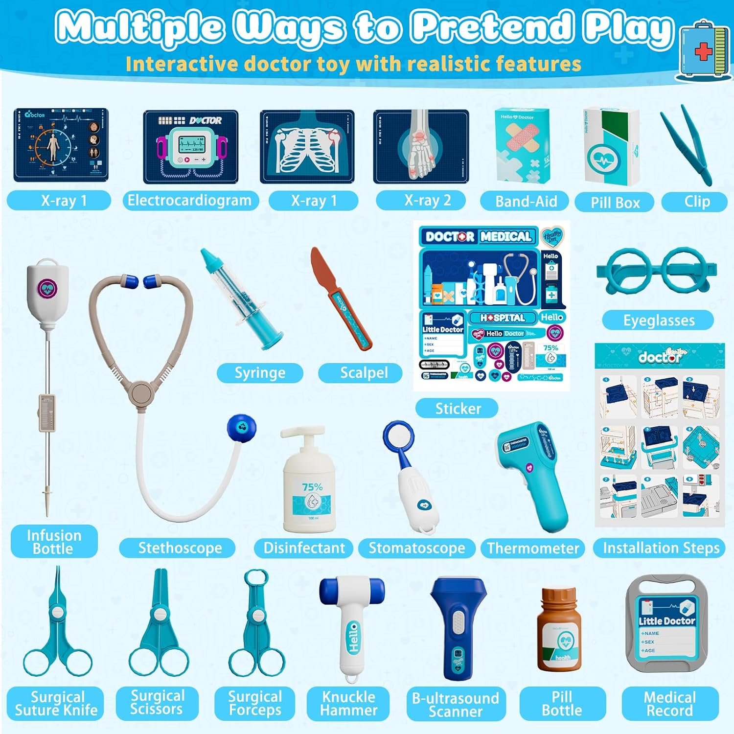 Doctor Kit for Toddlers 3-5, Pretend Doctors Play Set with Cart, Costume and Stethoscope for Kids Aged 3 4 5, Role Play Medical Toys for Girls Boys, Christmas Birthday Educational Gift for Toddler - Image 2