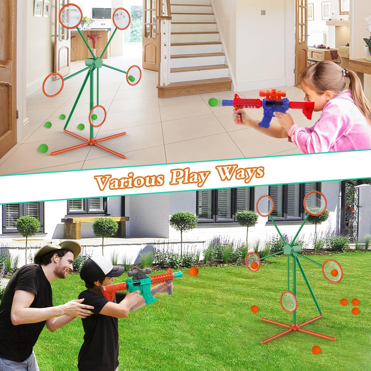 Marlrin Shooting Games Toys for Age 5 6 7 8 9 10+ Year Old Boys, Kids Toy Sports & Outdoor Game with Moving Shooting Target & 2 Popper Air Toy Guns & 24 Foam Balls, Gifts for Boys and Girls - Image 3