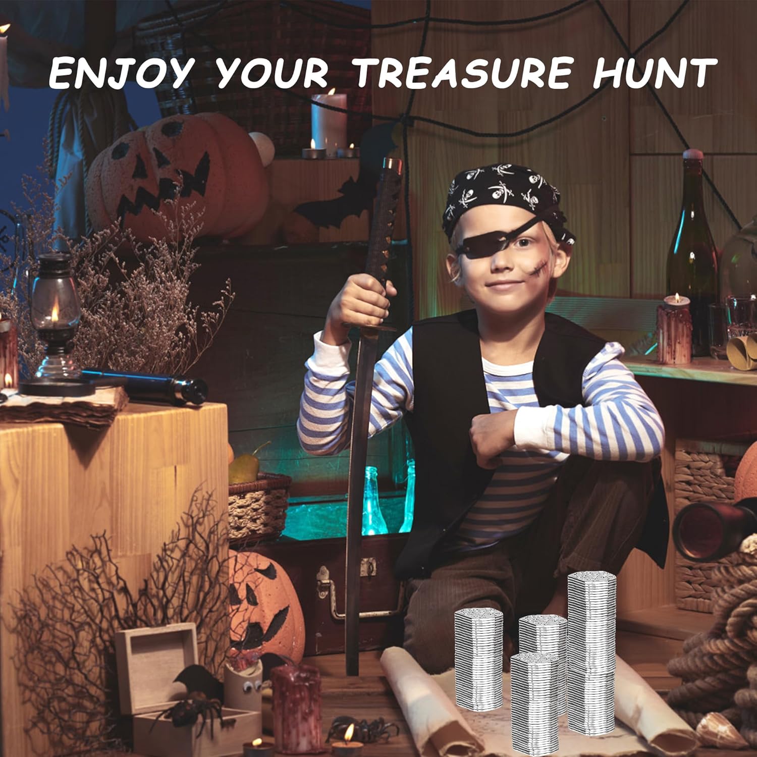 100 PCS Silver Plastic Play Treasure Coins for Pirate Party - St. Patrick's Fake Kids Toy Tokens - Irregular Silver - Image 7
