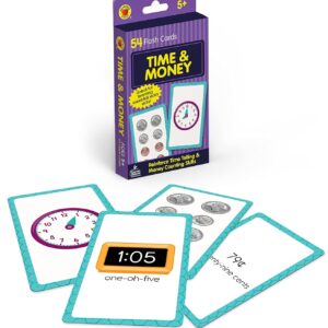 Carson Dellosa 54 Time and Money Flash Cards, Flashcards With Counting Currency and Analog and Digital Clock Practice, Kindergarten Learning Activities and Math Games for Kids 5-7