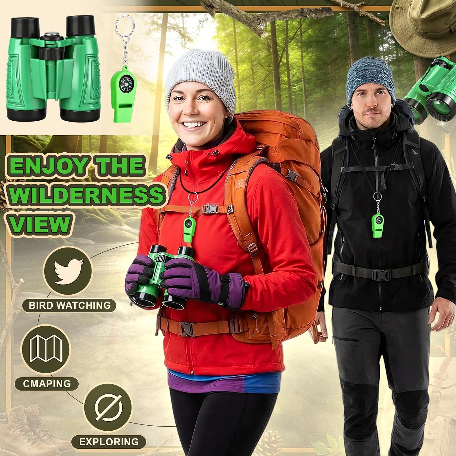 Sabary 12 Set 72 Pcs Explorer Kit Bug Catching Kit for Outdoor with Binoculars, Butterfly Net, Magnifying Glass, Compass Whistle, Tweezers and Observation Box for Outdoor Hiking Wilderness Adventure - Image 3