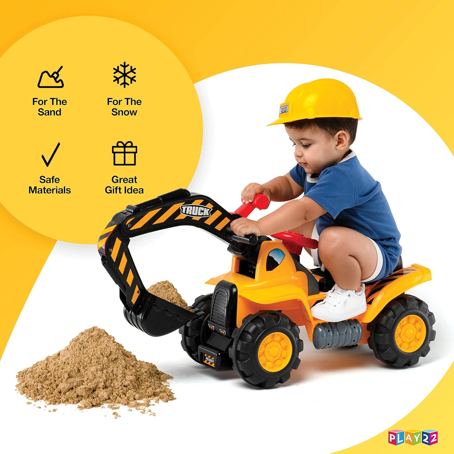 Play22 Toy Tractors for Kids Ride On Excavator - Music Sounds Digger Scooter Bulldozer Includes Helmet with Rocks - Pretend Play - Toddler Construction Truck - Image 2