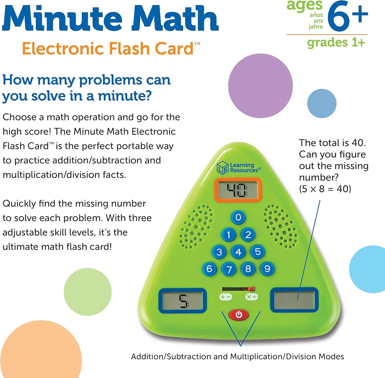 Learning Resources Minute Math Electronic Flash Card - Classroom Must Haves, Homeschool Supplies, Math Manipulatives, Multiplication Chart, Educational Toys for Toddlers, Back to School - Image 7