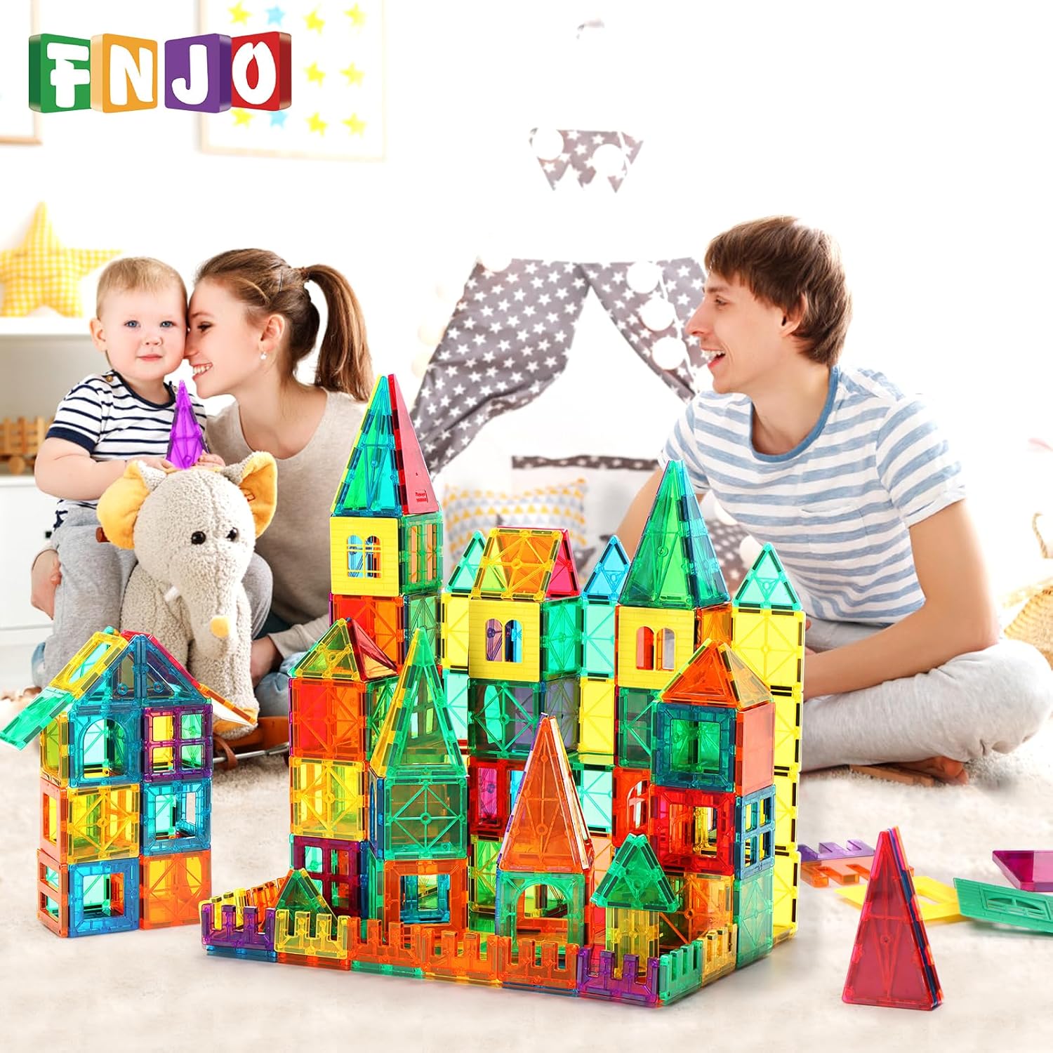 FNJO Magnetic Tiles, 100PCS Building Blocks, STEM Magnets Building Toy Set, Preschool Kindergarten Construction Stacking Toy, School Teacher Supplies, Classroom Must Haves - Image 3