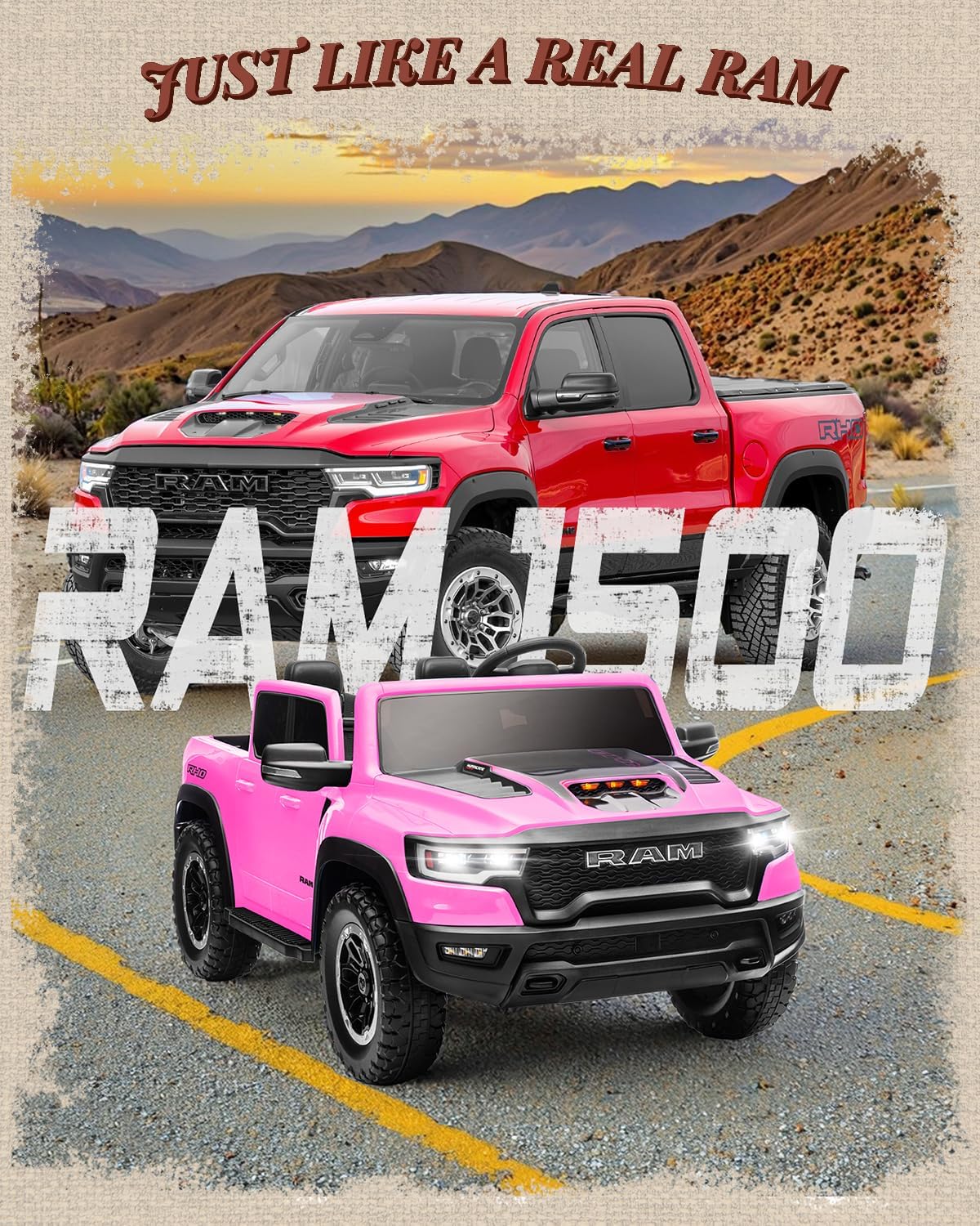 First Ride On 24V Ride On Toys for Big Kids, RAM 1500 2 Seater Ride on Car w/Remote, Battery Powered Truck w/ 4 Wheels Suspension, Toddler Car w/Bluetooth, LED Lights, Trunk - Image 2