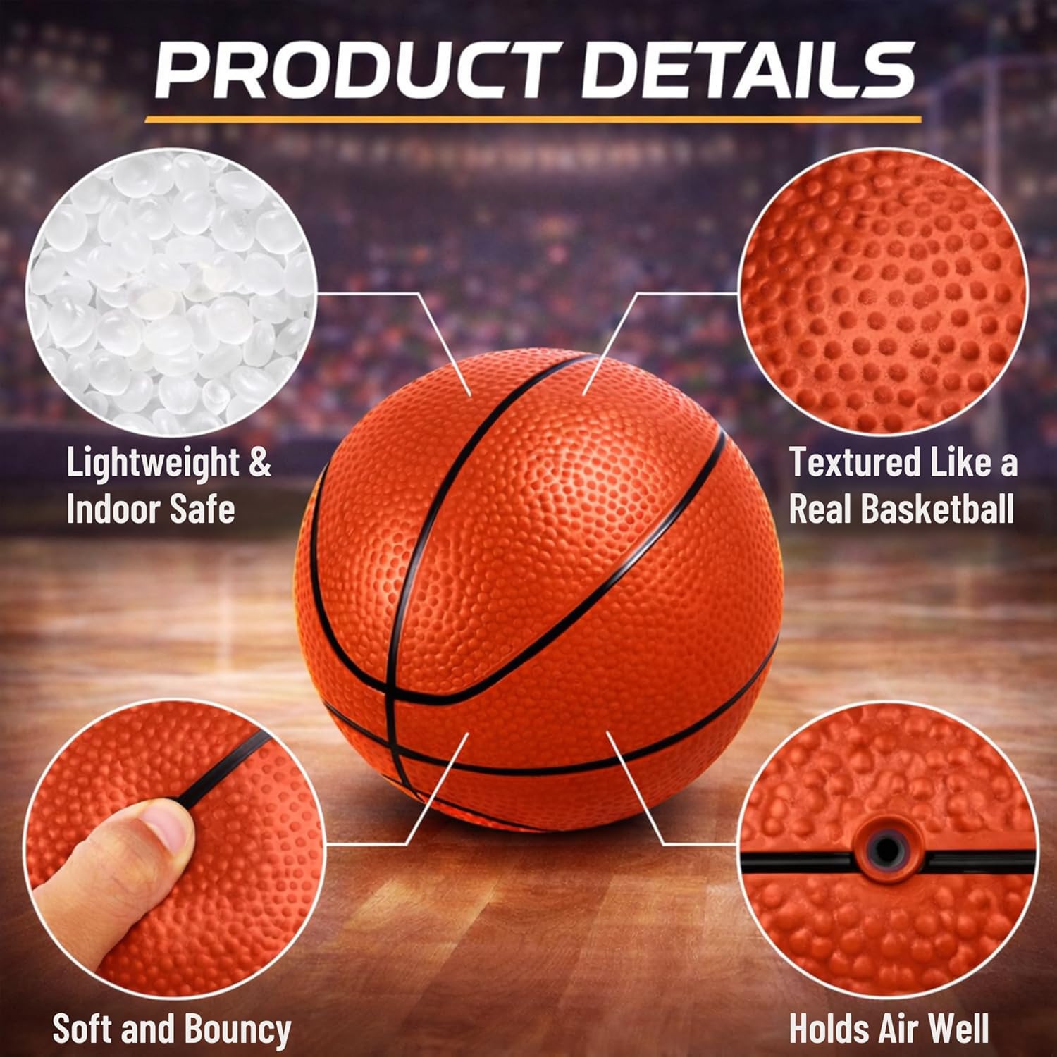 4 Pack Mini Basketballs for Mini Hoops, 6 Inch Inflatable PVC Basketball Balls with Pump & Needle, Rubber-Like Textured Grip, Indoor Outdoor Replacement Balls for Door, Pop-A-Shot & Trampoline Hoops - Image 2