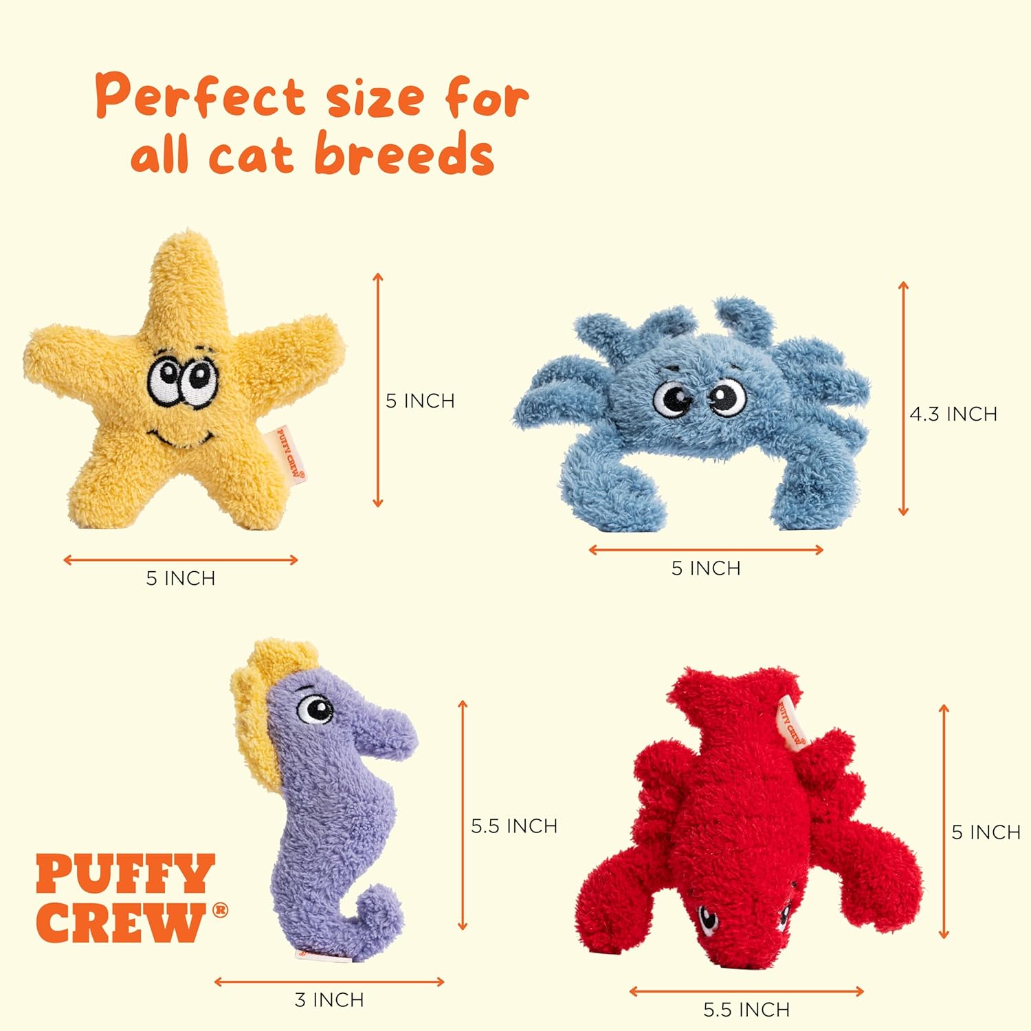 4 Pack Interactive Catnip Cat Plush Toy, Ocean Theme Set, 5'', for All Breed Size Cats (4 in 1) - Image 3