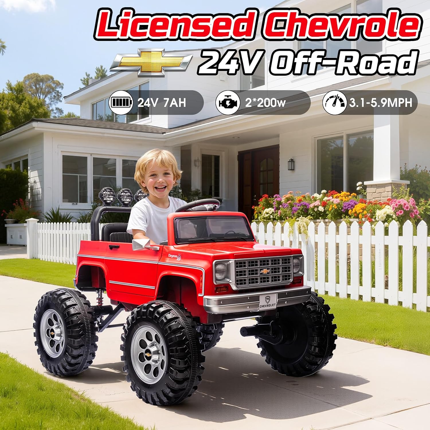 24V Ride on Car, Licensed Cheyenne Truck w/2X200W Motor, 24 Volt Ride on Toys Power Big Wheels for Big Kids,Remote Control Music,Red - Image 3