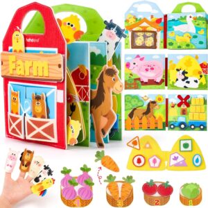 hahaland Busy Book for Toddlers 1-3 – Farm Animals Quiet Busy Board for 1 Year Old, Montessori Toys for 1 Year Old Boy Girl Gifts, Educational First Activity Books Felt Board Toddler Travel Toys