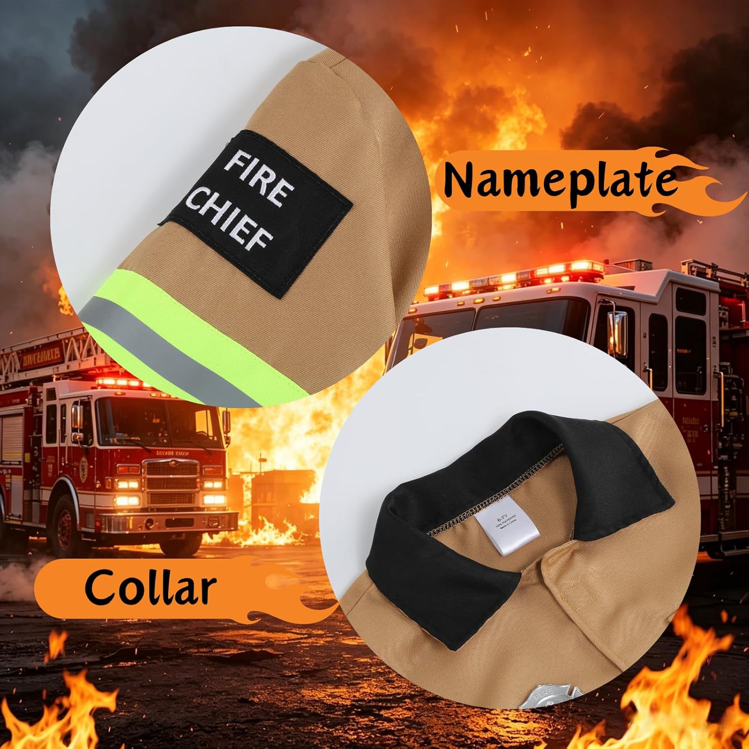 Colorful House Kids Fireman Costume Unisex Firefighter Dress up Fire Fighter with Toy Accessories Halloween Role Play - Image 2