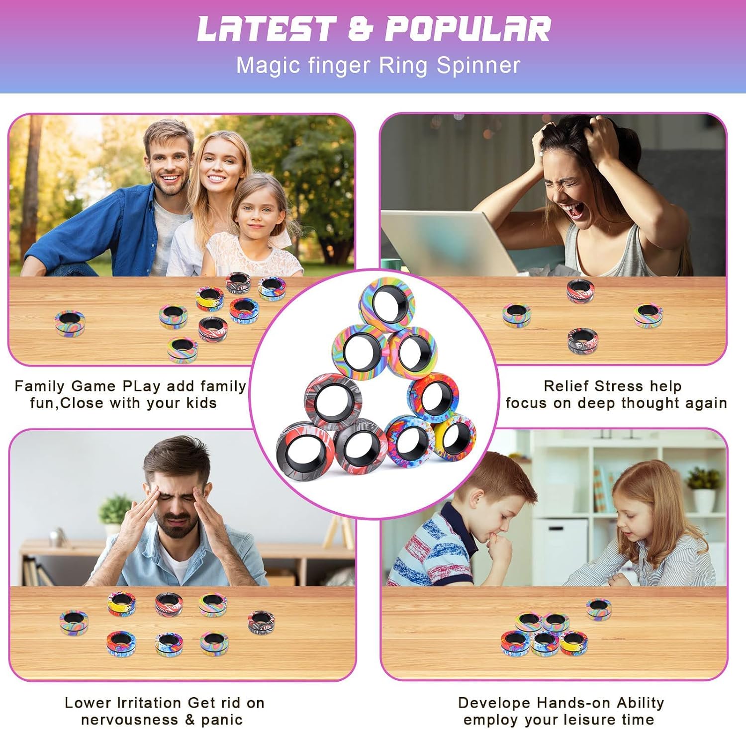 Cevioce 9Pcs Magnetic Rings Fidget Toys Adults Teens Boys ADHD Anxiety Magnetic Fidgets for Kids Fidget Spinner Rings for Relief Gifts for Kids 8+ Year Old Easter Basket Stuffers - Image 6