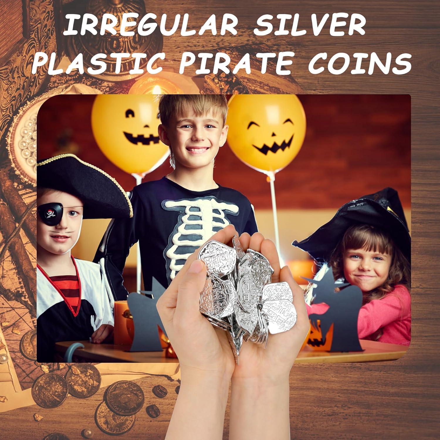 100 PCS Silver Plastic Play Treasure Coins for Pirate Party - St. Patrick's Fake Kids Toy Tokens - Irregular Silver - Image 3