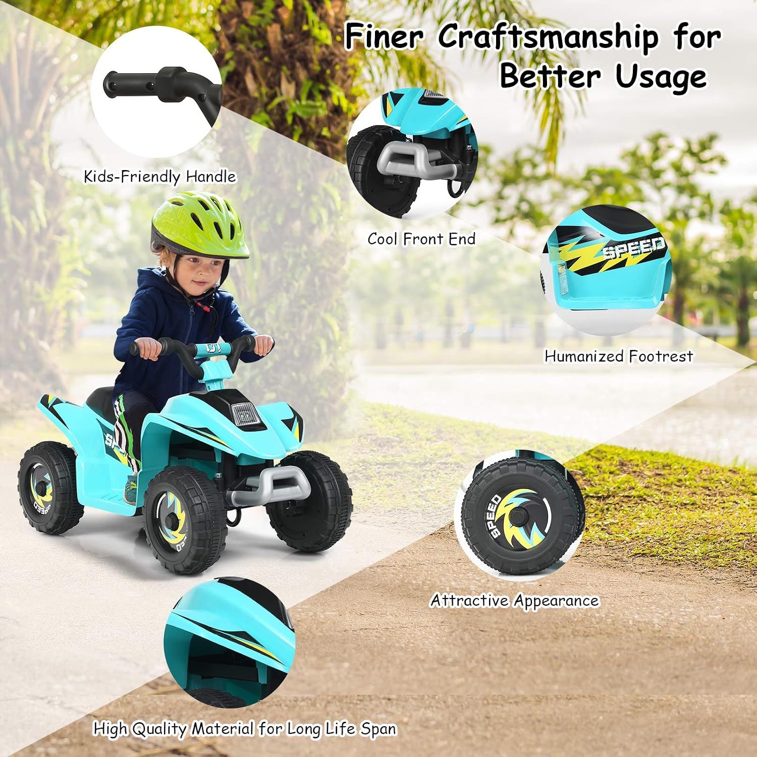 Costzon Kids ATV, 6V Battery Powered Electric Quad, Forward/Reverse Switch, Rear Wheeler Motorized Ride On Mini Vehicle Car for Toddlers Boys Girls, Ride on ATV (Blue) - Image 3