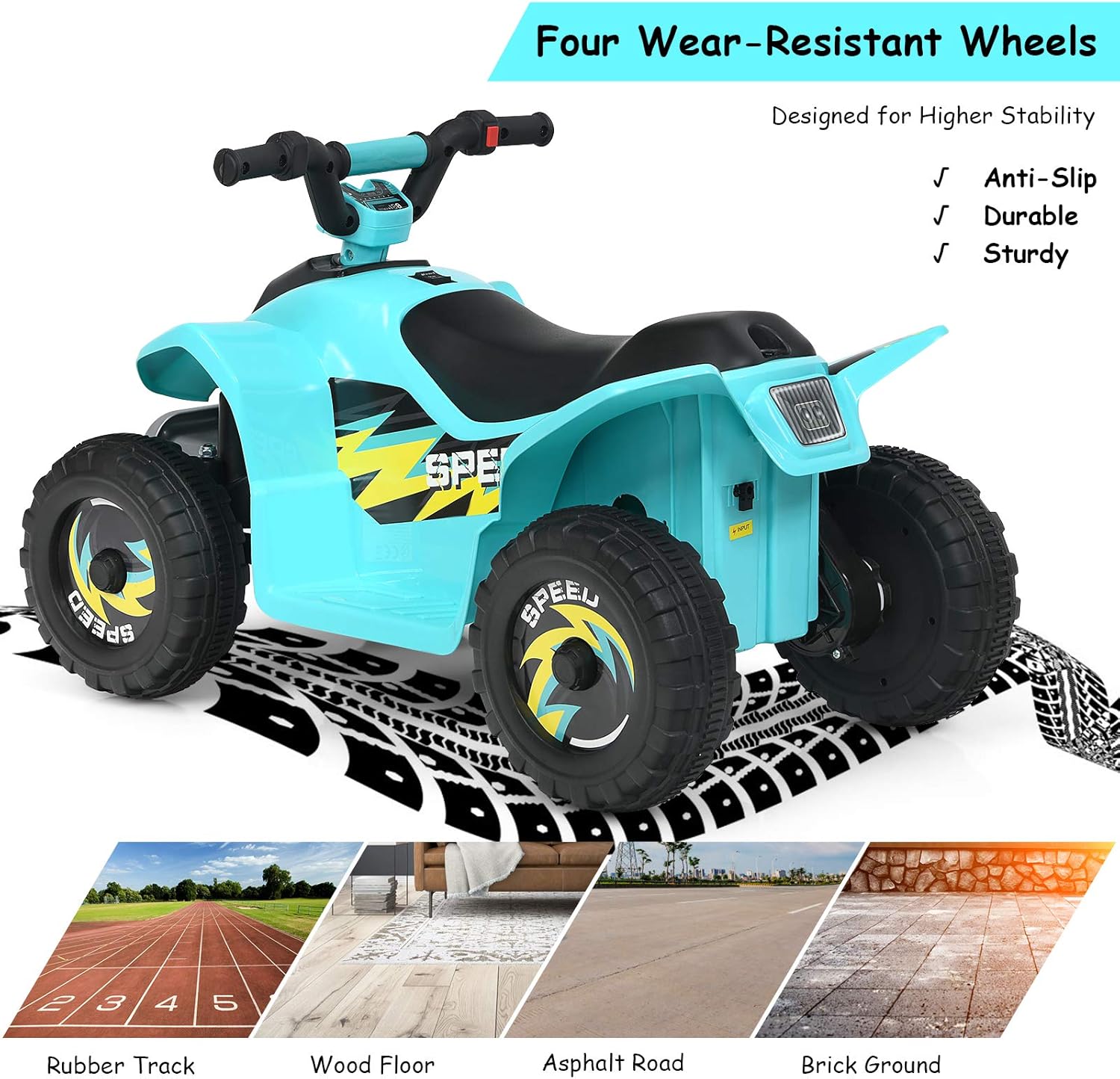 Costzon Kids ATV, 6V Battery Powered Electric Quad, Forward/Reverse Switch, Rear Wheeler Motorized Ride On Mini Vehicle Car for Toddlers Boys Girls, Ride on ATV (Blue) - Image 2