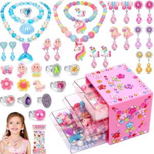 Toys for Girls Jewelry,37PCS Princess Toddler Girl Toys Age 6-8 for Pretend Play & Dress Up, Adjustable Ring Clip on Earrings Kids Toy for 3 4 5 6 7 8 9 Year Old Girls Christmas Birthday Gifts Ideas